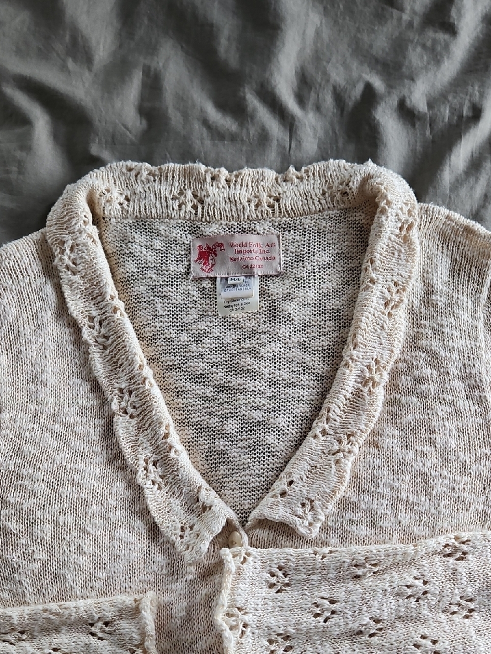 World Folk Art Open-Knit V-Neck Women’s Sweater Cardigan in Cream